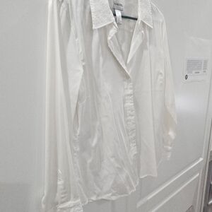 Chico's Elegant White Dress Shirt, with Sequined collar and cuffs, Size 2, NWT